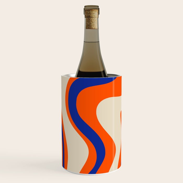 Bold and Groovy Retro Liquid Swirl Abstract Pattern Orange Cobalt Wine Chiller Gallery Image 2