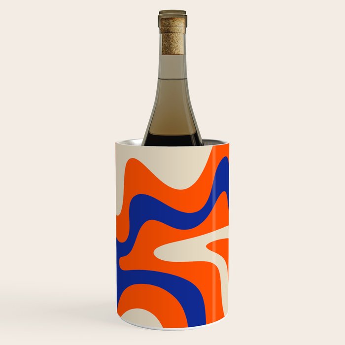 Bold and Groovy Retro Liquid Swirl Abstract Pattern Orange Cobalt Wine Chiller Gallery Image 3