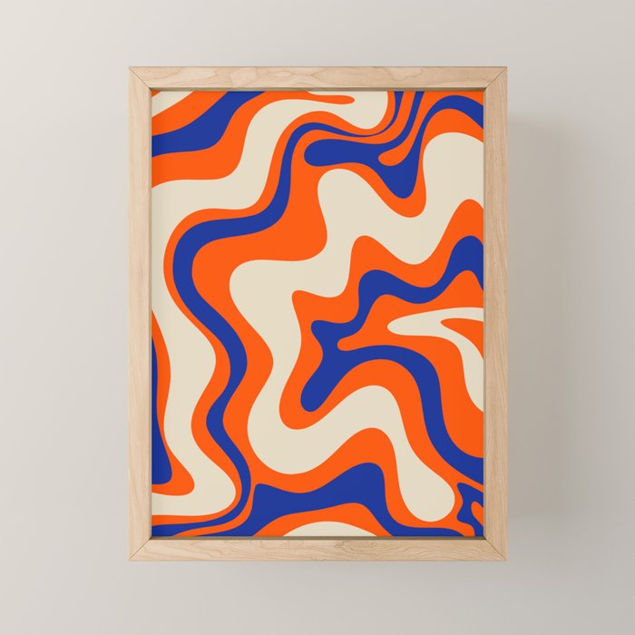 Bold and Groovy Retro Liquid Swirl Abstract Pattern Orange Cobalt Mini Art Print Gallery Image 1