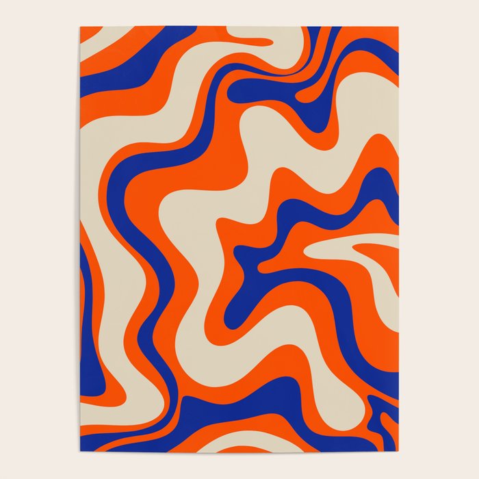 Bold and Groovy Retro Liquid Swirl Abstract Pattern Orange Cobalt Poster Gallery Image 4