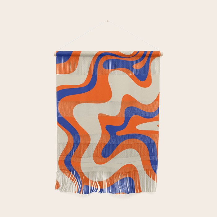 Bold and Groovy Retro Liquid Swirl Abstract Pattern Orange Cobalt Wall Hanging Gallery Image 1