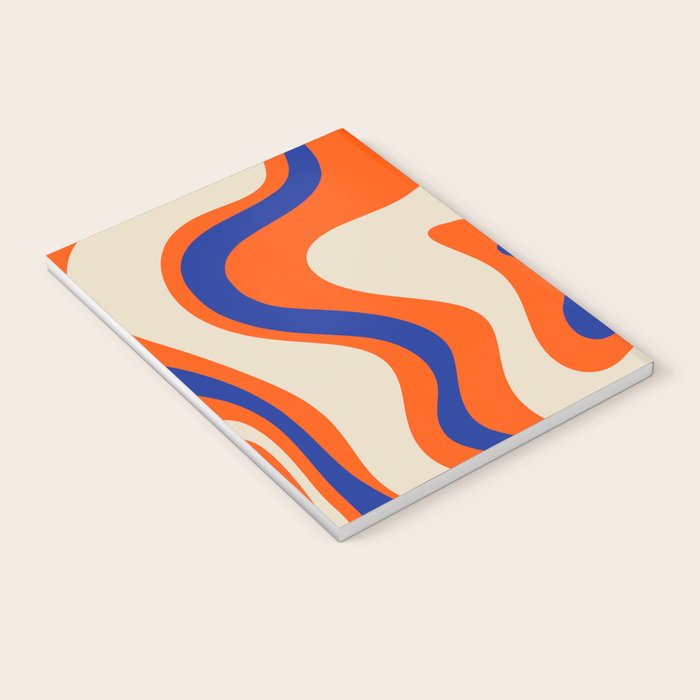 Bold and Groovy Retro Liquid Swirl Abstract Pattern Orange Cobalt Notebook Gallery Image 3