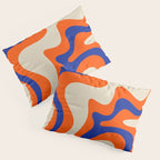 Bold and Groovy Retro Liquid Swirl Abstract Pattern Orange Cobalt Pillow Sham Gallery Image 3