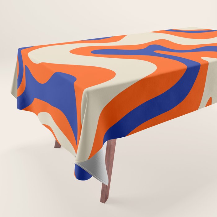 Bold and Groovy Retro Liquid Swirl Abstract Pattern Orange Cobalt Tablecloth Gallery Image 1