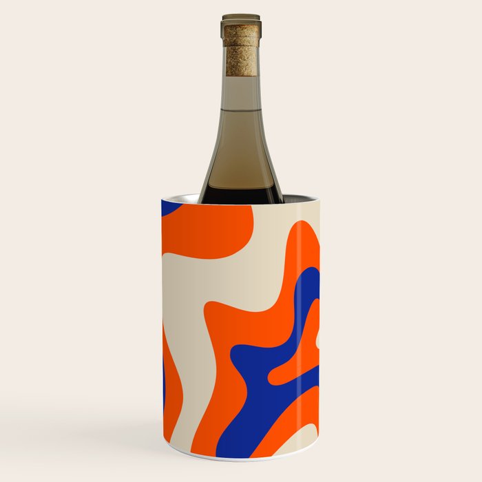 Bold and Groovy Retro Liquid Swirl Abstract Pattern Orange Cobalt Wine Chiller Gallery Image 1