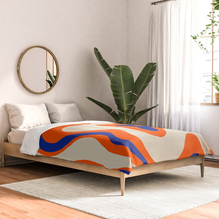 Bold and Groovy Retro Liquid Swirl Abstract Pattern Orange Cobalt Comforter Gallery Image 2