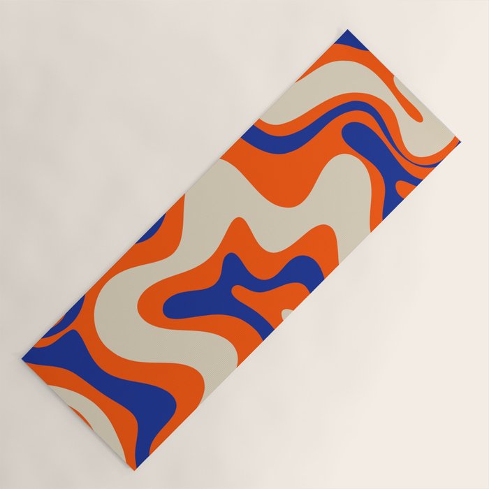 Bold and Groovy Retro Liquid Swirl Abstract Pattern Orange Cobalt Yoga Mat Gallery Image 1