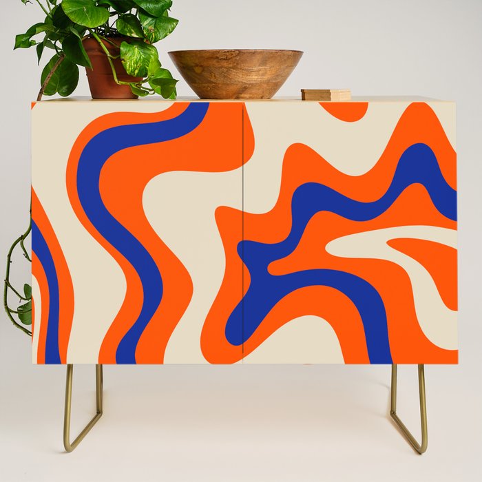 Bold and Groovy Retro Liquid Swirl Abstract Pattern Orange Cobalt Credenza Gallery Image 1