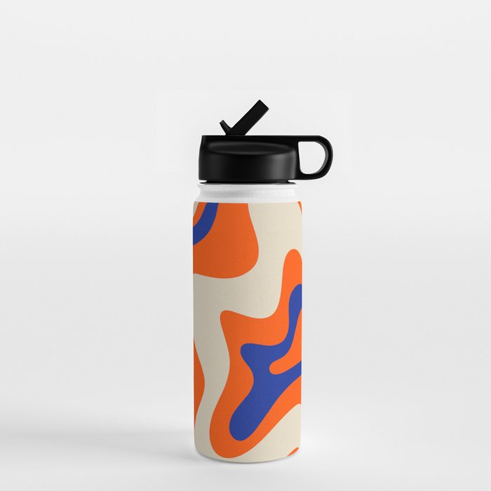 Bold and Groovy Retro Liquid Swirl Abstract Pattern Orange Cobalt Water Bottle Gallery Image 1