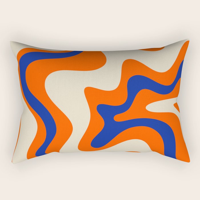 Bold and Groovy Retro Liquid Swirl Abstract Pattern Orange Cobalt Rectangular Pillow Gallery Image 2