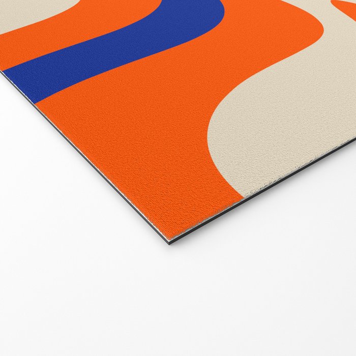 Bold and Groovy Retro Liquid Swirl Abstract Pattern Orange Cobalt Welcome Mat Gallery Image 2