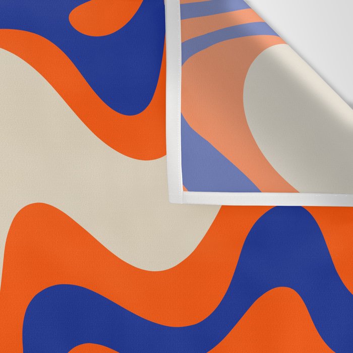 Bold and Groovy Retro Liquid Swirl Abstract Pattern Orange Cobalt Wall Tapestry Gallery Image 3