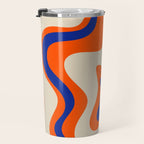 Bold and Groovy Retro Liquid Swirl Abstract Pattern Orange Cobalt Travel Mug Gallery Image 3