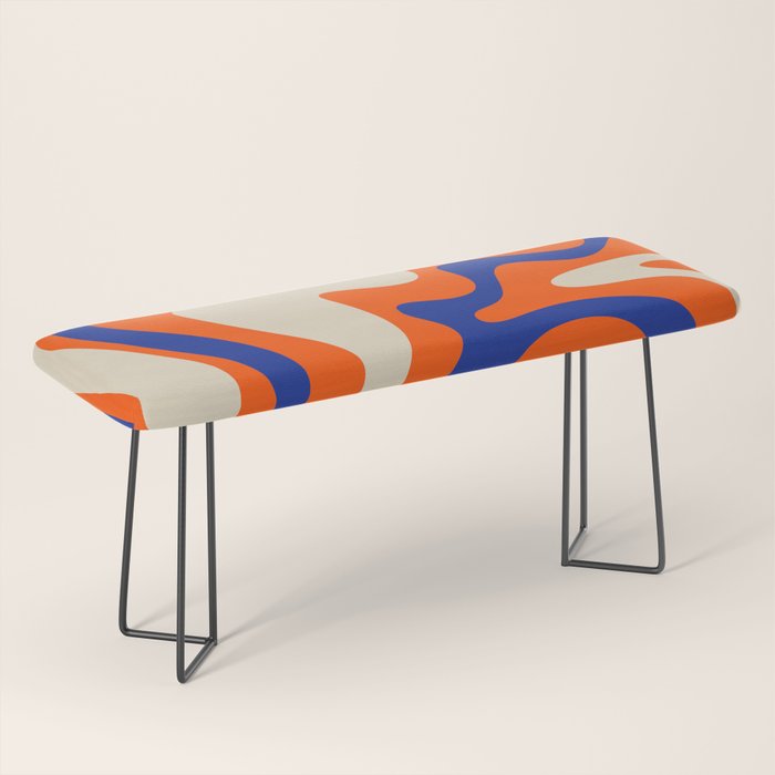Bold and Groovy Retro Liquid Swirl Abstract Pattern Orange Cobalt Bench Gallery Image 1