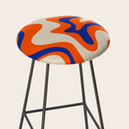 Bold and Groovy Retro Liquid Swirl Abstract Pattern Orange Cobalt Stool Gallery Image 2