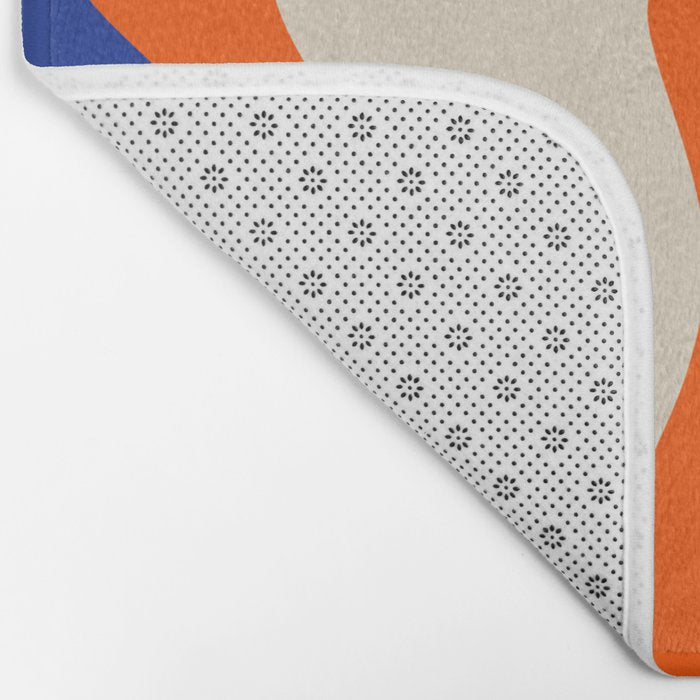 Bold and Groovy Retro Liquid Swirl Abstract Pattern Orange Cobalt Bath Mat Gallery Image 2