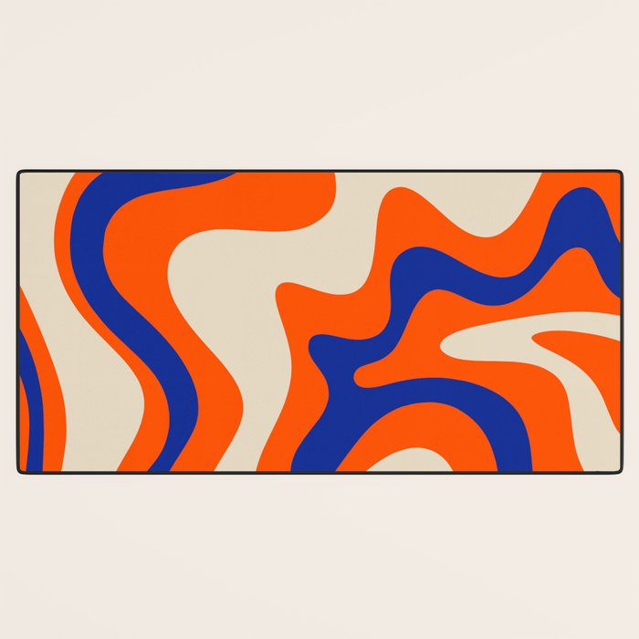 Bold and Groovy Retro Liquid Swirl Abstract Pattern Orange Cobalt Desk Mat Gallery Image 3
