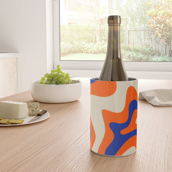 Bold and Groovy Retro Liquid Swirl Abstract Pattern Orange Cobalt Wine Chiller Gallery Image 4