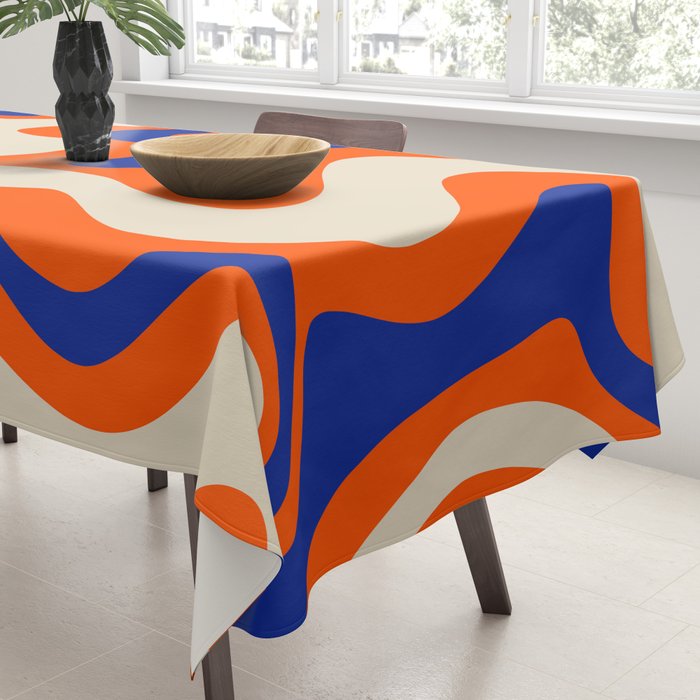 Bold and Groovy Retro Liquid Swirl Abstract Pattern Orange Cobalt Tablecloth Gallery Image 3