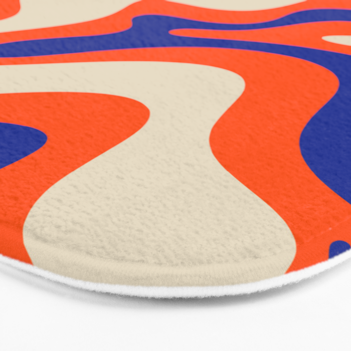 Bold and Groovy Retro Liquid Swirl Abstract Pattern Orange Cobalt Bath Mat Gallery Image 3