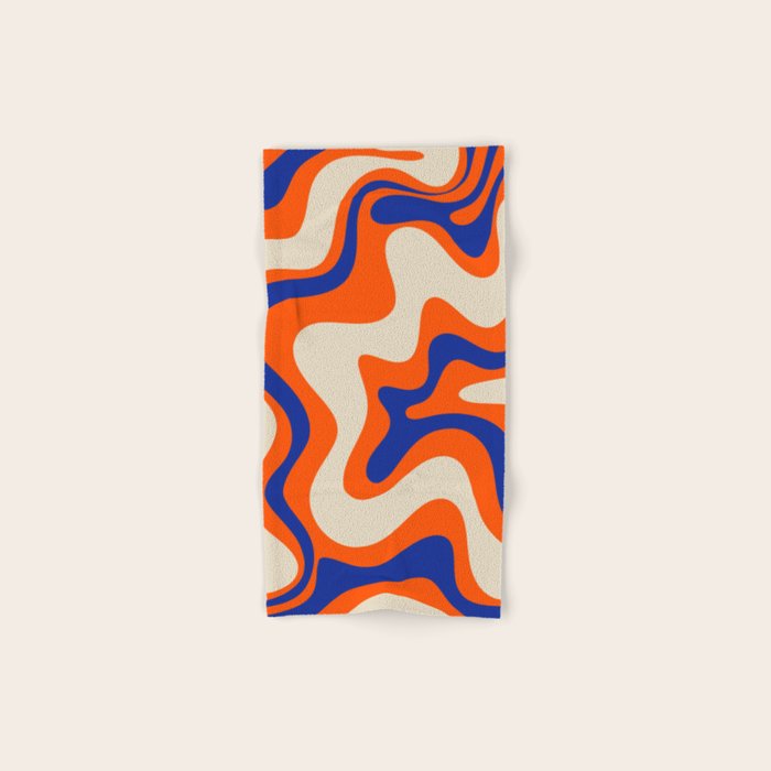Bold and Groovy Retro Liquid Swirl Abstract Pattern Orange Cobalt Bath Towel Gallery Image 1