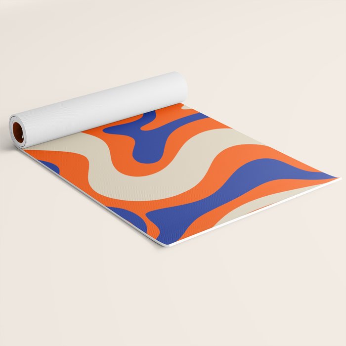Bold and Groovy Retro Liquid Swirl Abstract Pattern Orange Cobalt Yoga Mat Gallery Image 2
