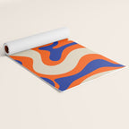 Bold and Groovy Retro Liquid Swirl Abstract Pattern Orange Cobalt Yoga Mat Gallery Image 2