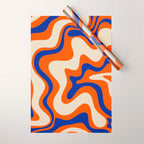Bold and Groovy Retro Liquid Swirl Abstract Pattern Orange Cobalt Wrapping Paper Gallery Image 1