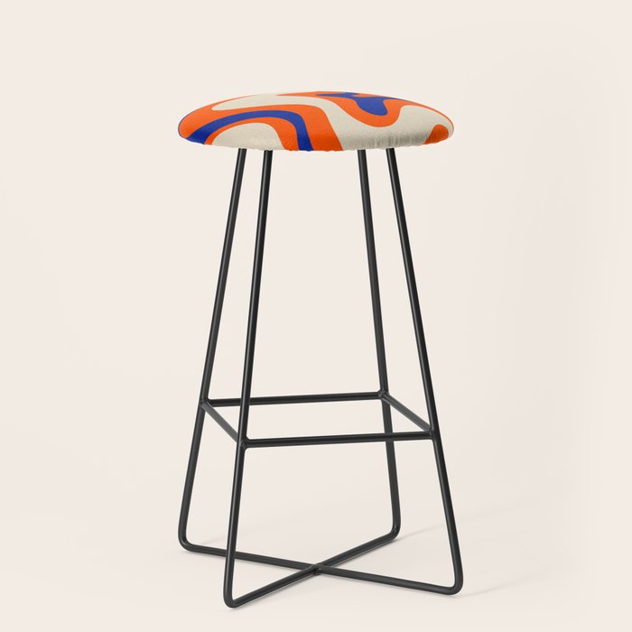 Bold and Groovy Retro Liquid Swirl Abstract Pattern Orange Cobalt Stool Gallery Image 1