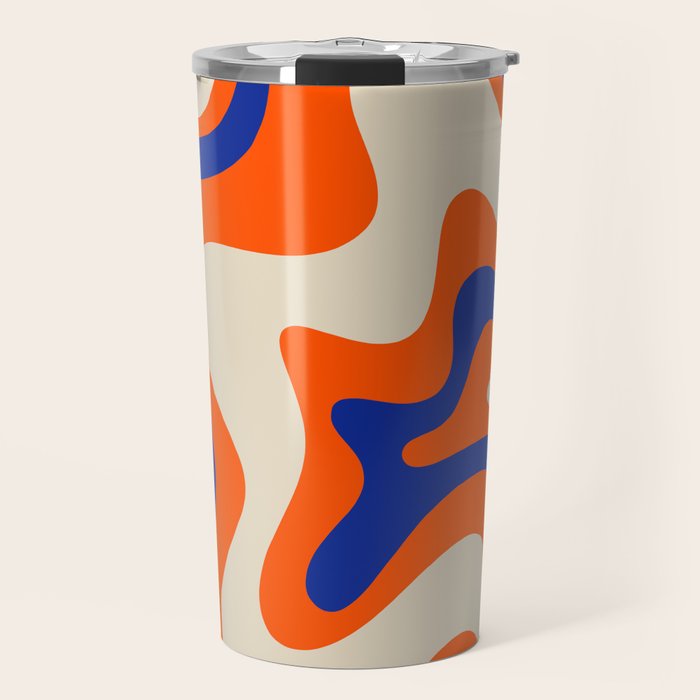Bold and Groovy Retro Liquid Swirl Abstract Pattern Orange Cobalt Travel Mug Gallery Image 1