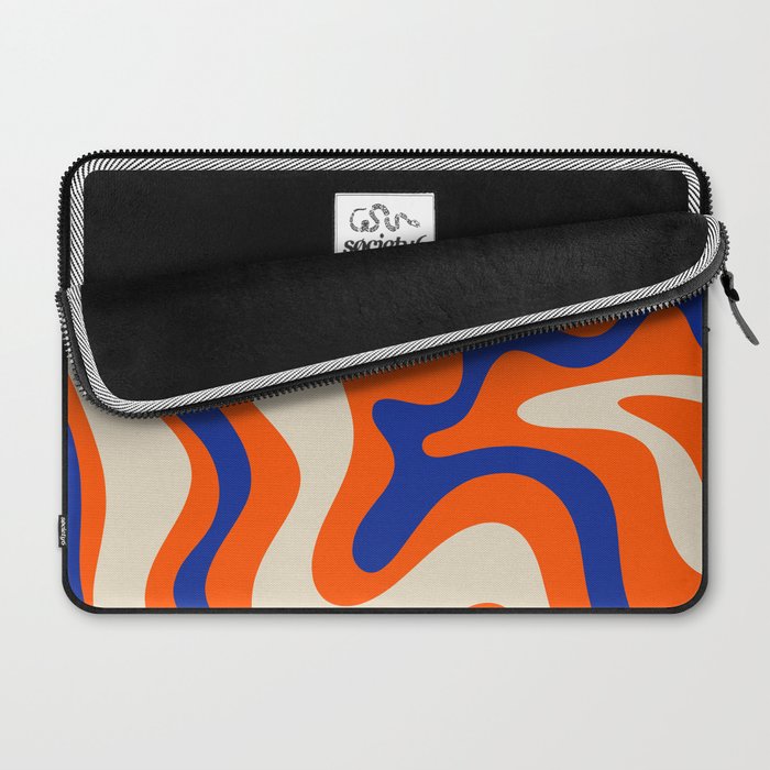 Bold and Groovy Retro Liquid Swirl Abstract Pattern Orange Cobalt Laptop Sleeve Gallery Image 2