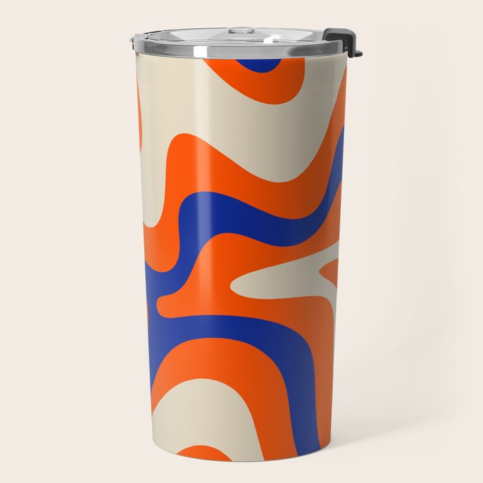 Bold and Groovy Retro Liquid Swirl Abstract Pattern Orange Cobalt Travel Mug Gallery Image 2
