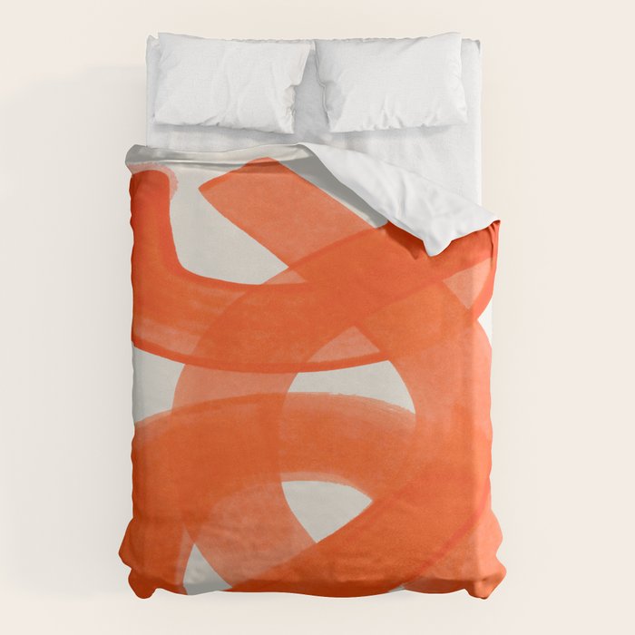 Mid Century Modern Abstract Painting Orange Watercolor Brush Strokes Duvet Cover Gallery Image 6