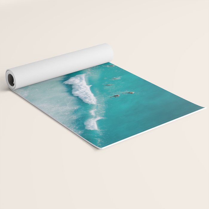 Surfers in Blue Waves Yoga Mat Gallery Image 2