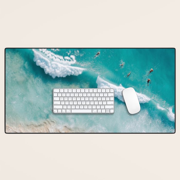 Surfers in Blue Waves Desk Mat Gallery Image 1
