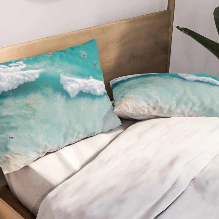 Surfers in Blue Waves Pillow Sham Gallery Image 2
