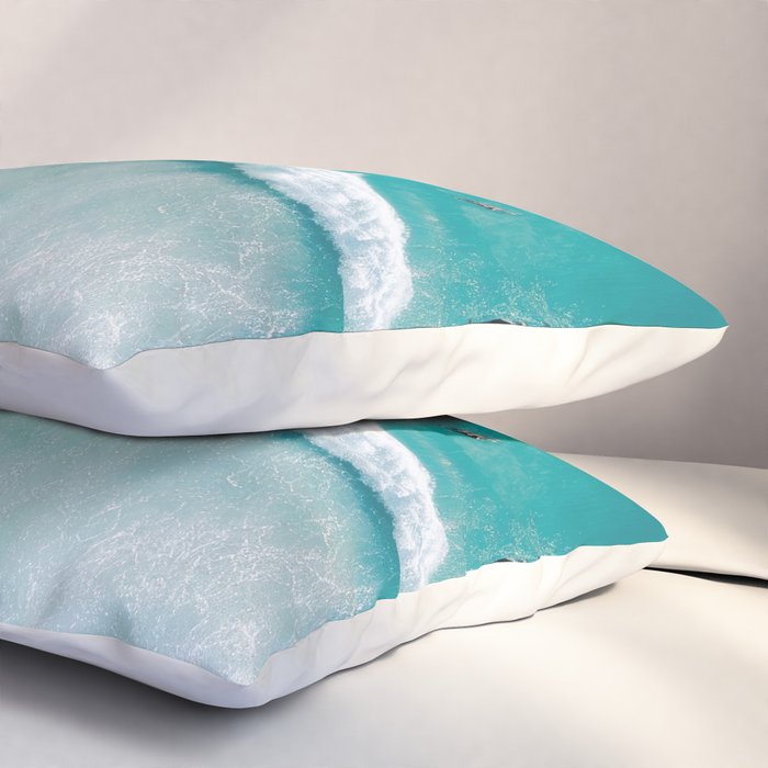 Surfers in Blue Waves Pillow Sham Gallery Image 3