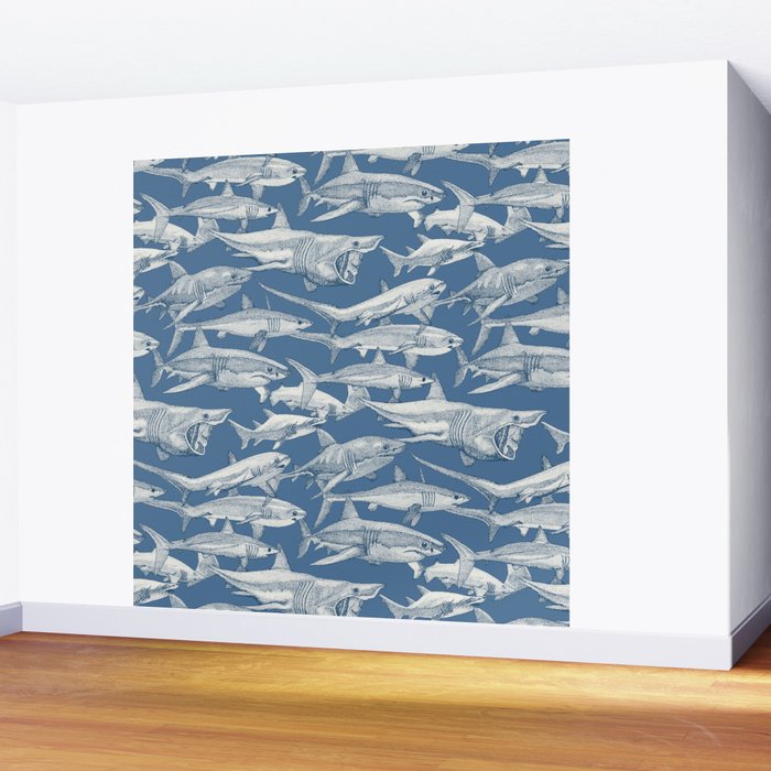 just sharks cobalt denim Wall Mural Gallery Image 2