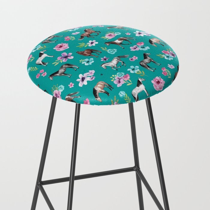 Horses and Flowers, Turquoise, Horse Decor, Horse Art, Western Decor Stool Gallery Image 2