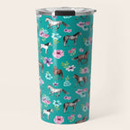 Horses and Flowers, Turquoise, Horse Decor, Horse Art, Western Decor Travel Mug Gallery Image 1