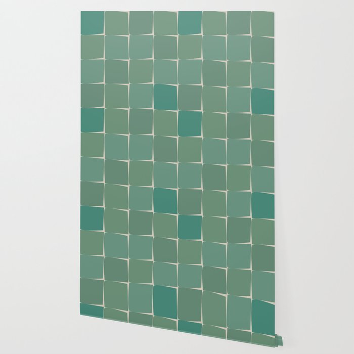 Flux Midcentury Modern Check Grid Pattern in Jade Green Wallpaper Gallery Image 2