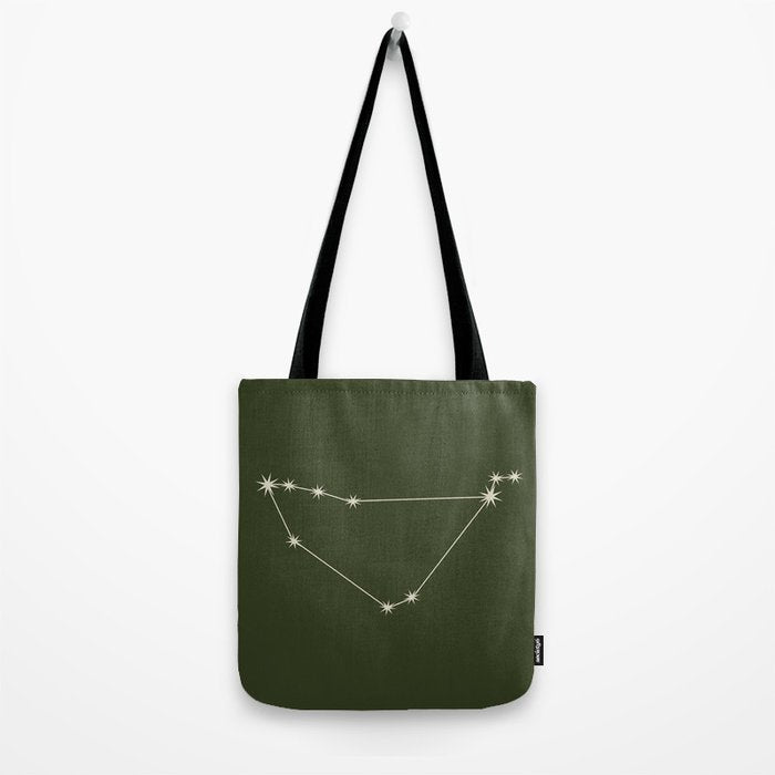 Capricorn Zodiac Star Constellation Line Art Moss Green Tote Bag Gallery Image 2