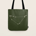 Capricorn Zodiac Star Constellation Line Art Moss Green Tote Bag Gallery Image 1