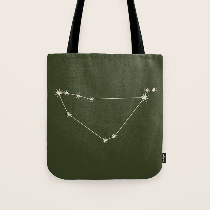 Capricorn Zodiac Star Constellation Line Art Moss Green Tote Bag Gallery Image 1