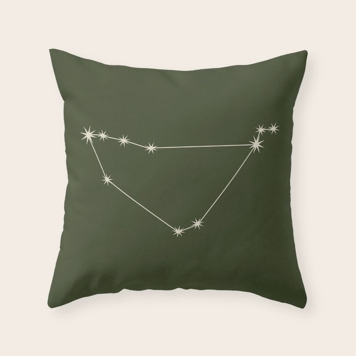 Capricorn Zodiac Star Constellation Line Art Moss Green Throw Pillow Gallery Image 1