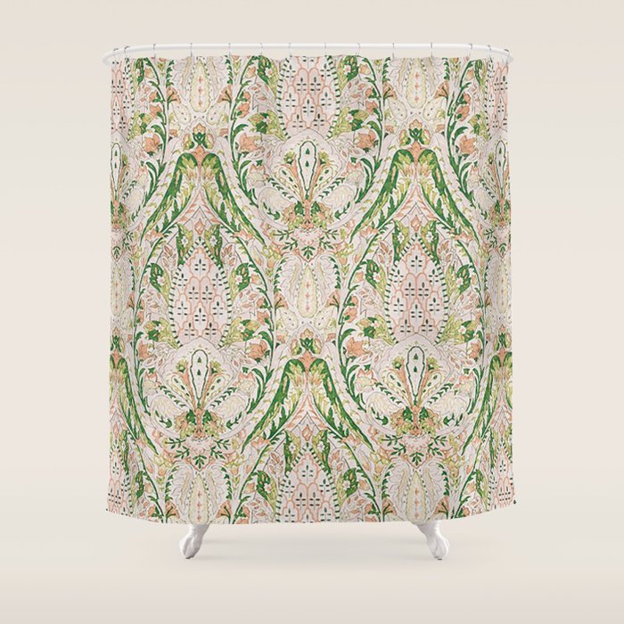 Green Pink Leaf Flower Paisley Shower Curtain Gallery Image 1