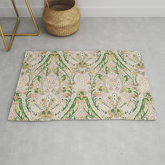 Green Pink Leaf Flower Paisley Rug Gallery Image 1