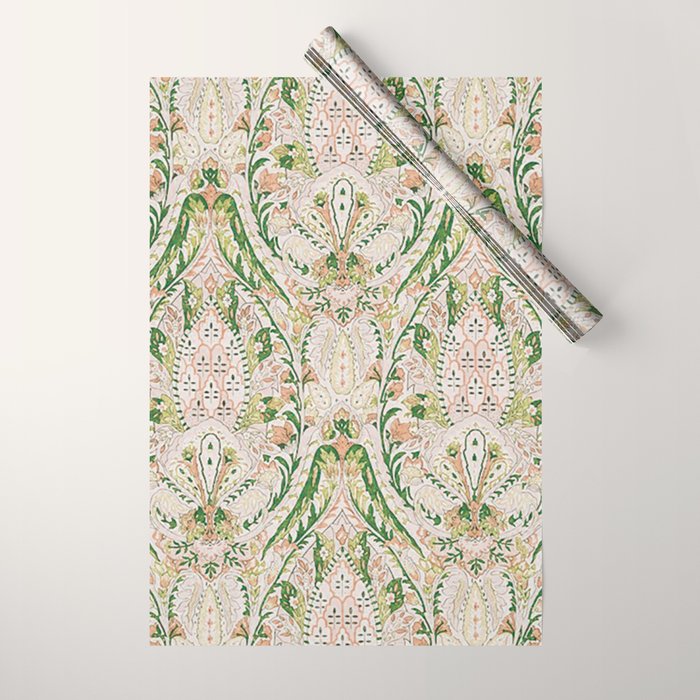Green Pink Leaf Flower Paisley Wrapping Paper Gallery Image 1