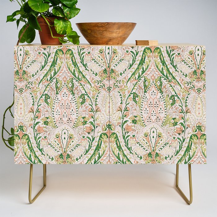 Green Pink Leaf Flower Paisley Credenza Gallery Image 1