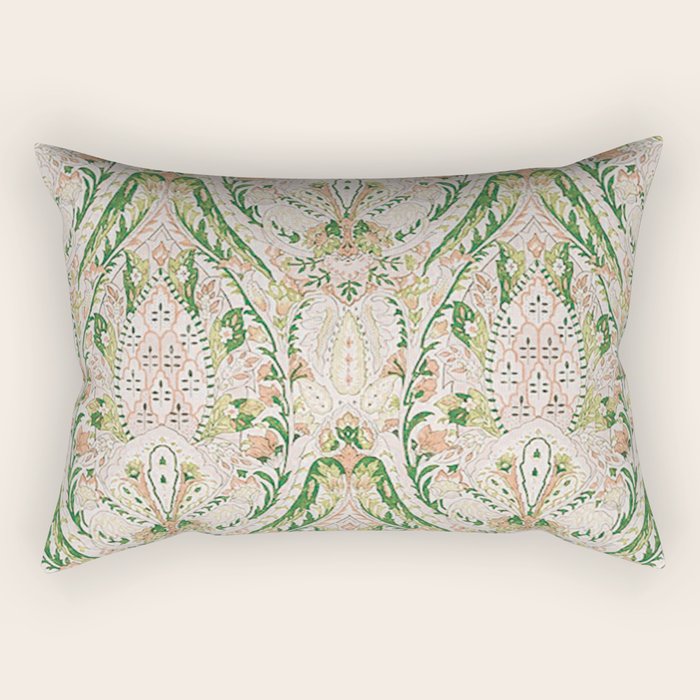Green Pink Leaf Flower Paisley Rectangular Pillow Gallery Image 2